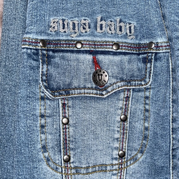 **REDUCED***  U JEANS  “04” SUGAR  BABY WORLD TOUR VINTAGE Spandex Denim jacket - Picture 4 of 8